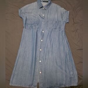 Casual Blue Denim Shirt Dress